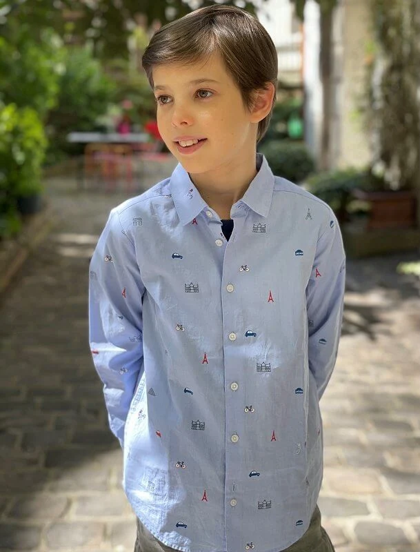 Prince Joachim and Princess Marie. Prince Henrik wore a sky blue print shirt from Jacadi Paris