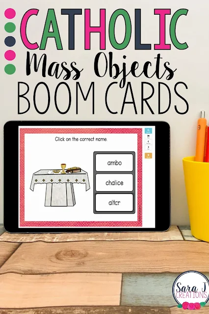 Teach your students the names of items commonly seen in the Catholic Mass with these Boom Cards! These fun, self correcting digital task cards turn learning and reviewing into a game. Great for Catholic schools, religious education classes, homeschool and more!