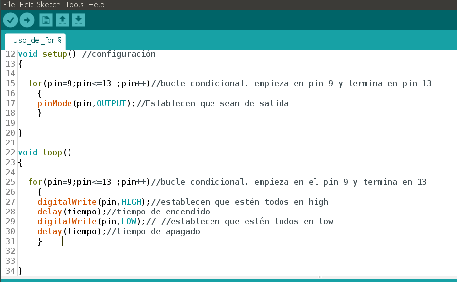 Proyecto 8. Uso del for en el IDE de Arduino