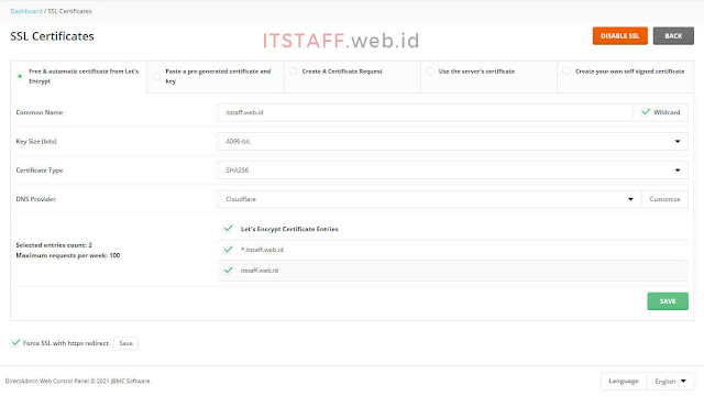 Install Ssl Certificate Wilcard Let S Encrypt Dengan Dns Cloudflare Di Directadmin Itstaff Web Id