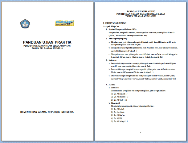 Panduan, Kisi-Kisi dan Naskah Ujian Praktik SD 2015-2016 Download File Format Microsoft Word