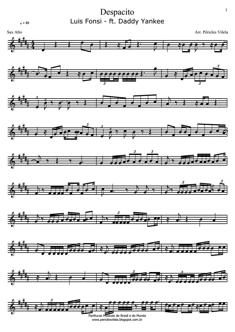 Partituras Musicais Despacito Luis Fonsi Sax Alto n.º 1759