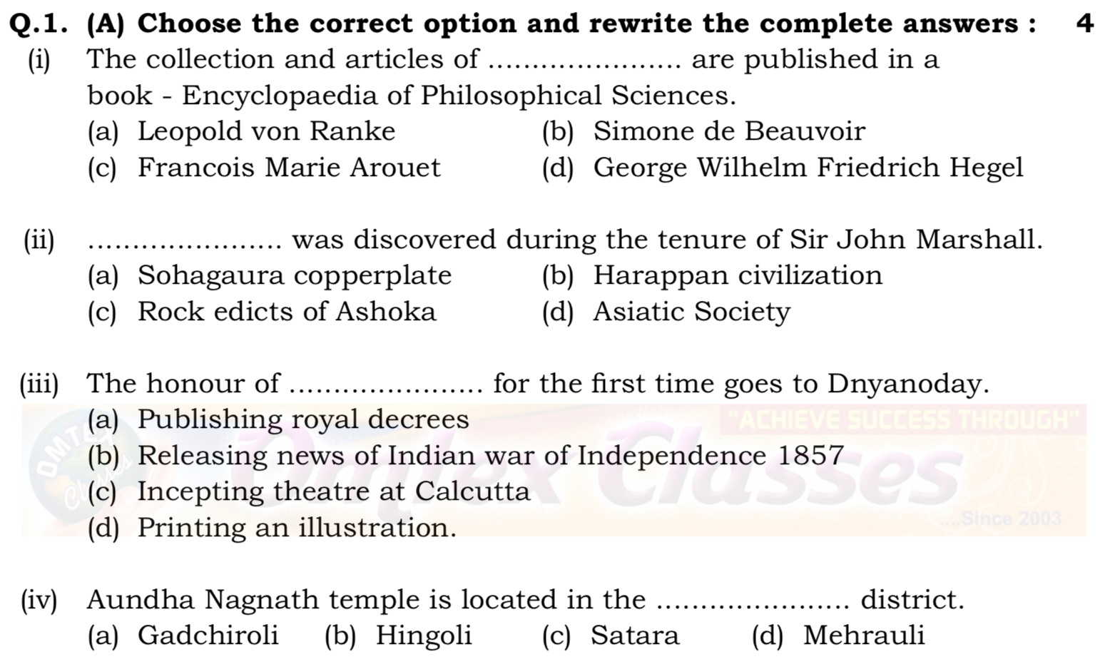 Omtex classes ssc 10th standard history important choose the correct