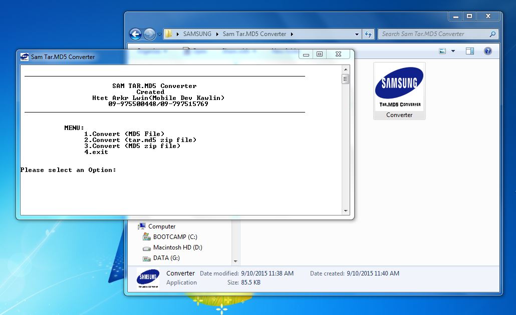 Mobile Dev Kawlin SAM Tar.MD5 Converter