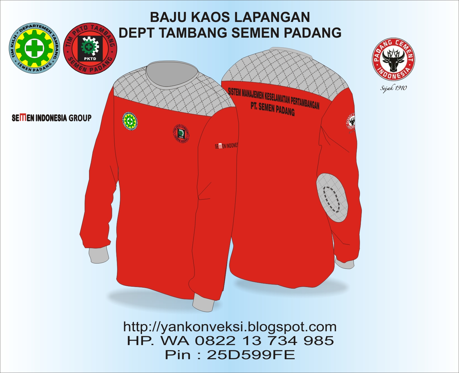 BAJU KAOS LAPANGAN PESAN DEP TAMBANG PT SEMEN PADANG