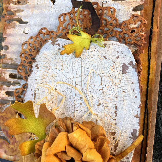 SewPaperPaint: Tim Holtz Worn Wallpaper and Crackled Pumpkin Card
