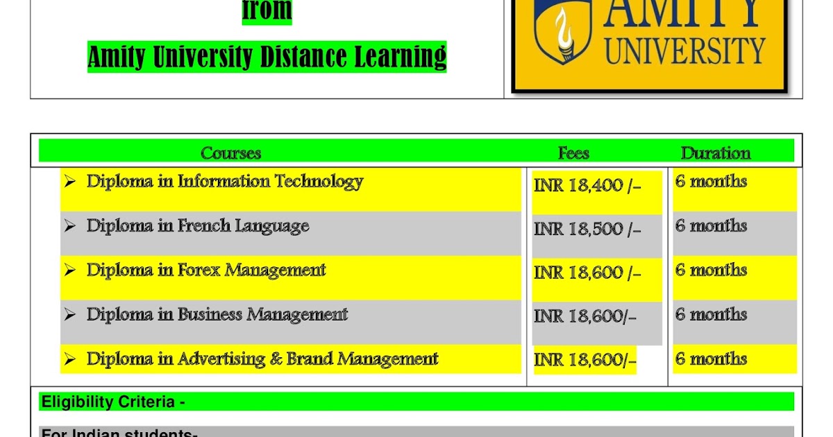 Distance education delhi Diploma Courses from Amity University