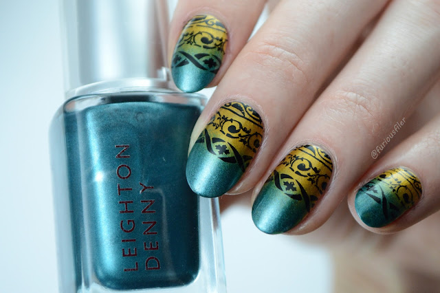 gradient nail art stamping turquoise green yellow furious filer