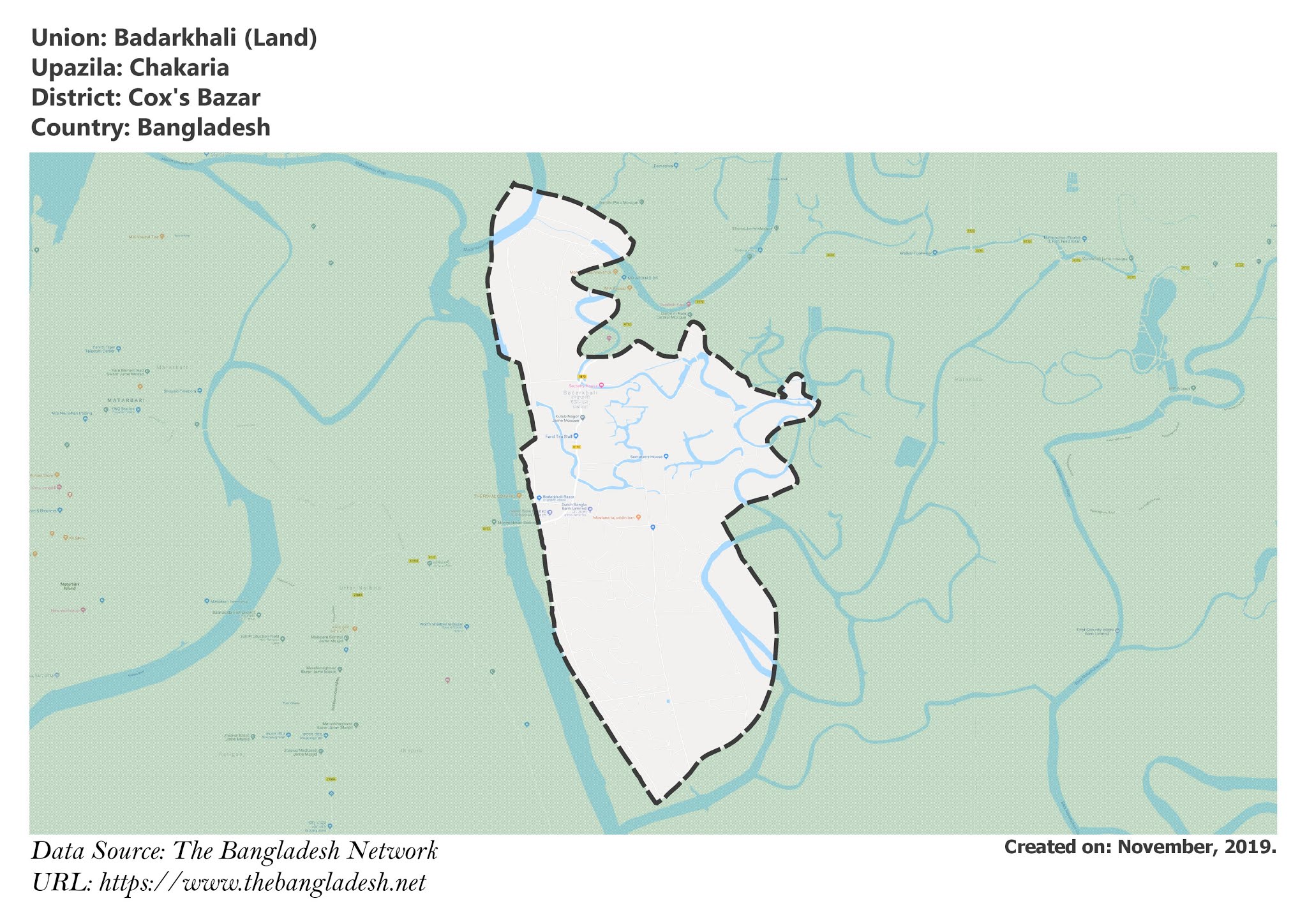 Map of Badarkhali of Cox's Bazar, Bangladesh.