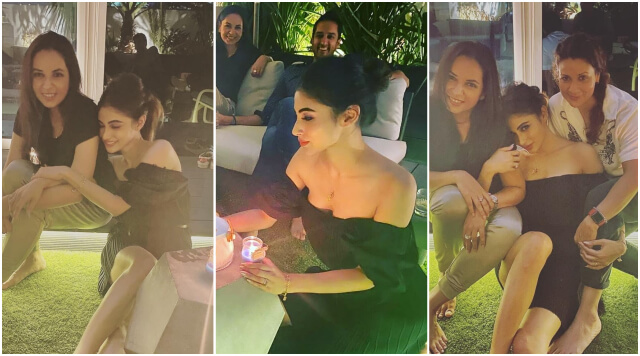 Mouni Roy's Pre Birthday Party On The Floor As She Cuts The Cake With Friends.
