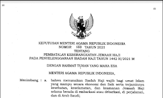 Download Keputusan Menteri Agama (KMA) Nomor 660 tahun 2021 tentang Pembatalan Keberangkatan Jemaah Haji Tahun 2021