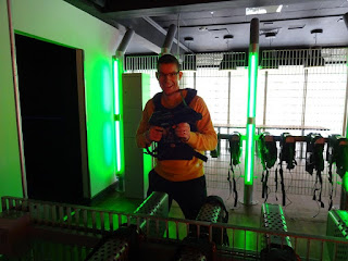 Suiting up ready to battle the Reds alongside my Green team-mates at the Laser Planet laser tag arena in Milton Keynes