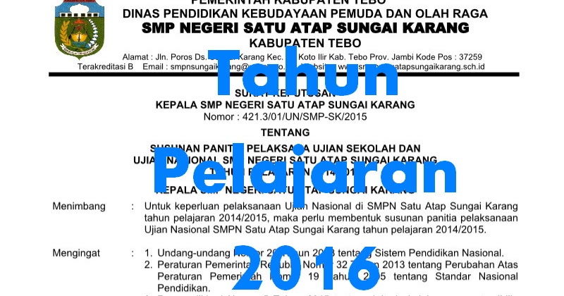 Contoh SK PAnitia Pelaksanaan Ujian Nasional 2016 ...