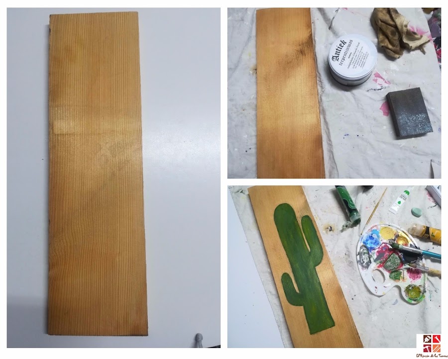 como hacer un cactus en tablero de madera