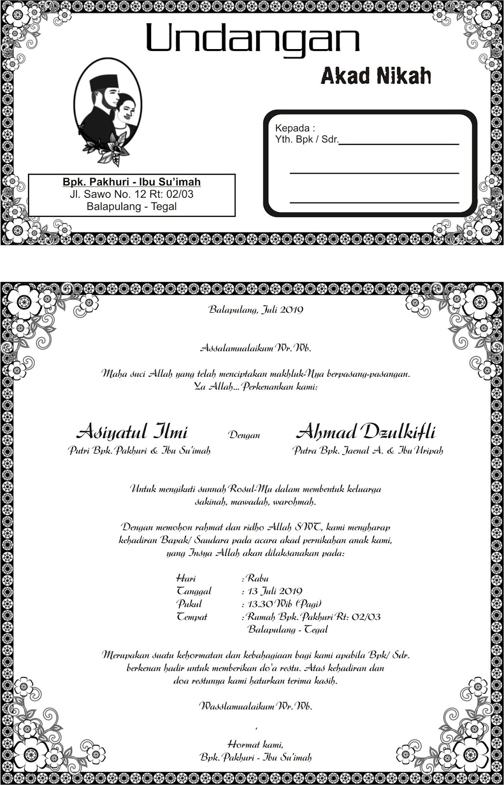 Undangan akad nikah Asiyatul Ilmi