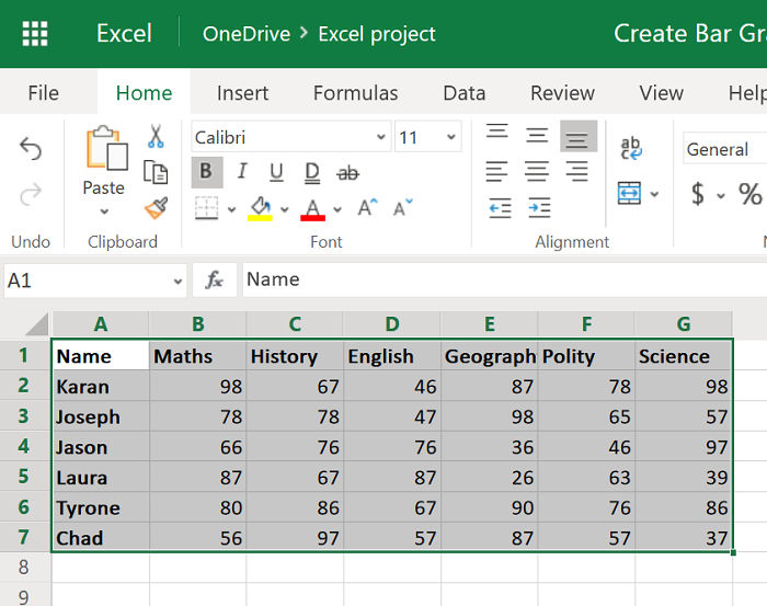 วิธีสร้างกราฟแท่งใน Excel