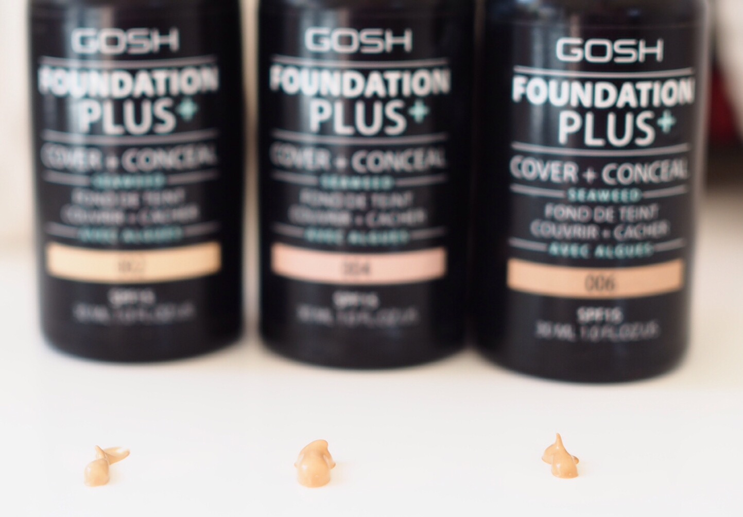 GOSH Cosmetics Foundation Plus+ 002, 004, and 006 Review Get Lippie