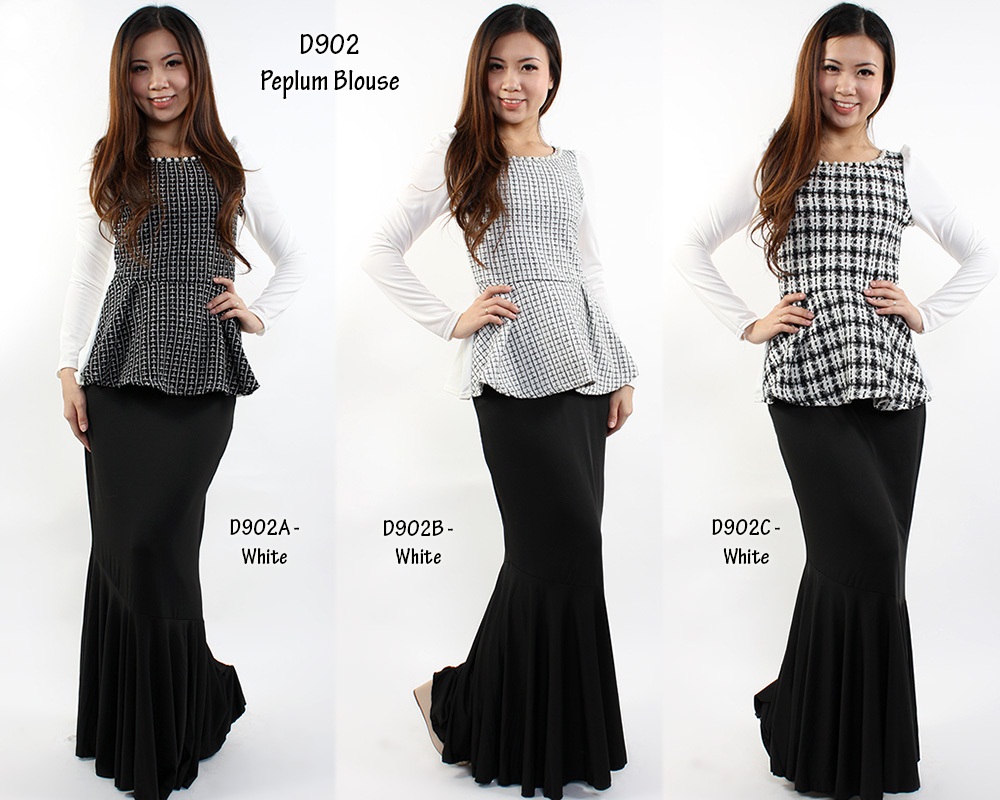 Anamazz Gallery: D902 - Long sleeve checkered peplum blouse with pearl ...