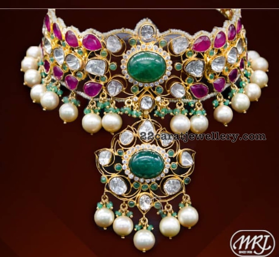 Grand Ruby Emerald Choker South Pearls - Jewellery Designs