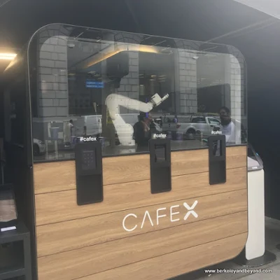 robot barista at Cafe X stand in San Francisco's Financial District