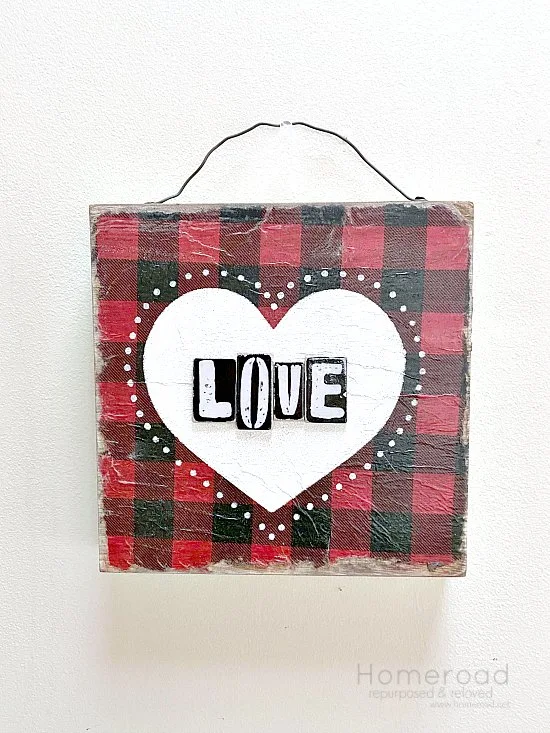 Repurposed DIY LOVE sign for Valentine's Day