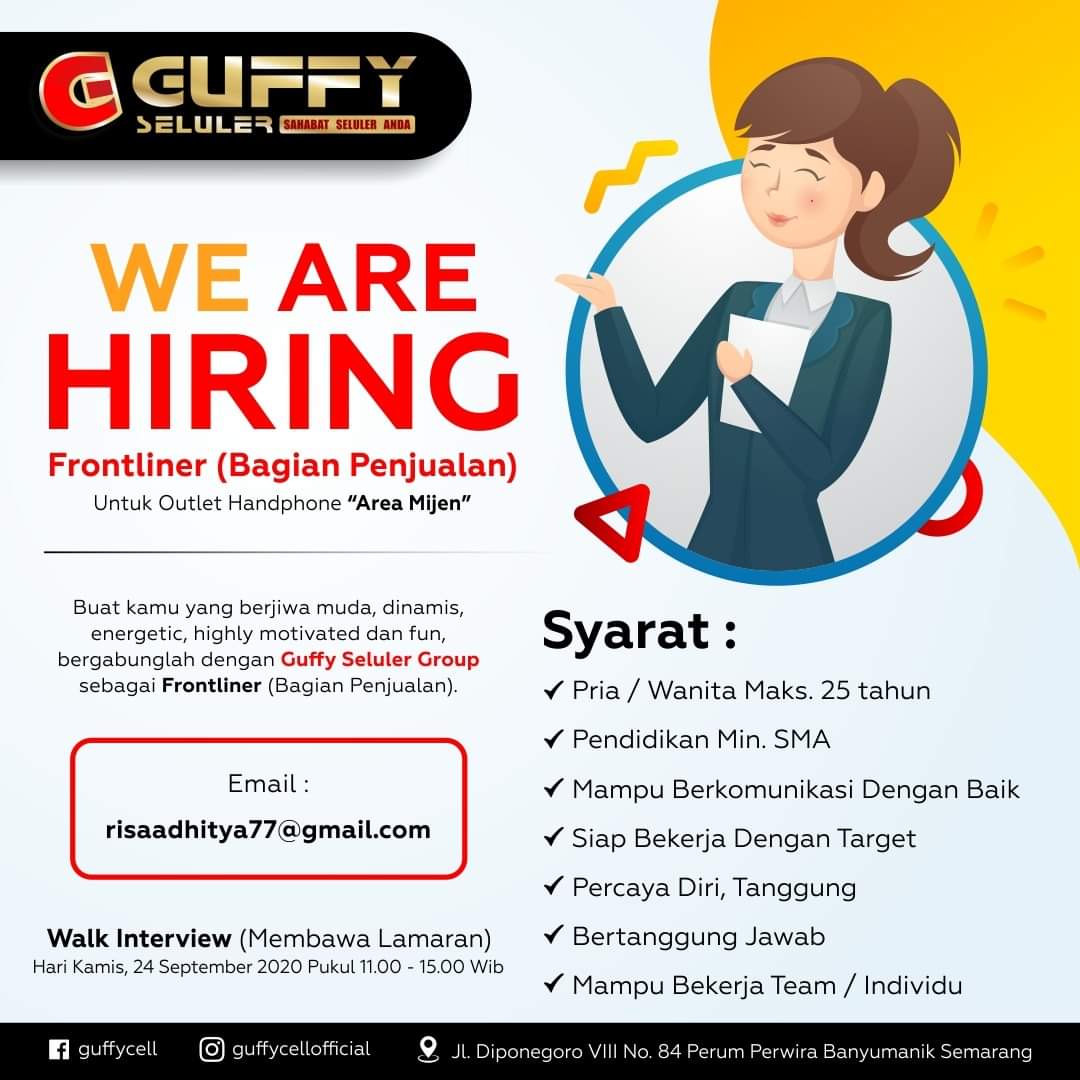 Lowongan Pekerjaan Semarang Dibutuhkan FRONTLINER Gufffy Seluler Mijen Semarang Lowongan Pekerjaan Semarang Dibutuhkan FRONTLINER Gufffy Seluler Mijen Semarang