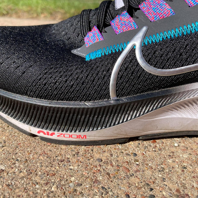 Up close on upper and react foam of the Nike Pegasus 38 forefoot