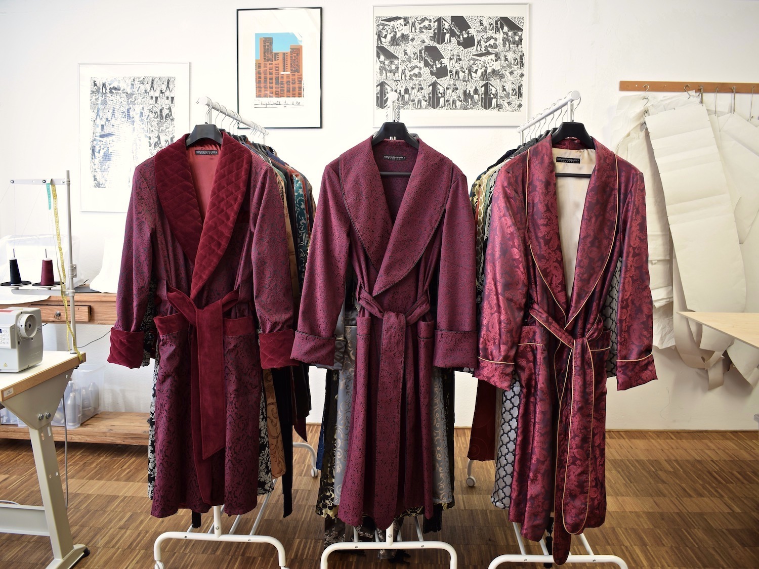 Men's Burgundy Velvet Dressing Gown Robe Smoking Jacket | Baturina Homewear