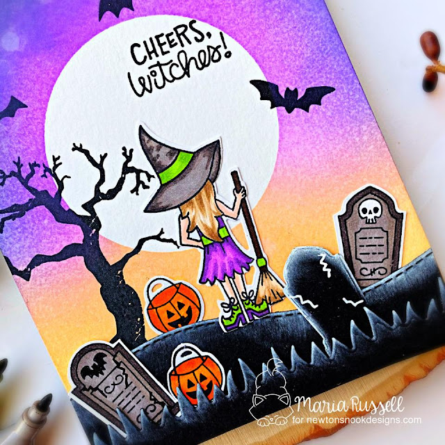 Halloween Witch Card by Maria Russell | Brooms & Boos Stamp Set, Count Newton Stamp Set, and Spooky Street Stamp Set by Newton's Nook Designs #newtonsnook