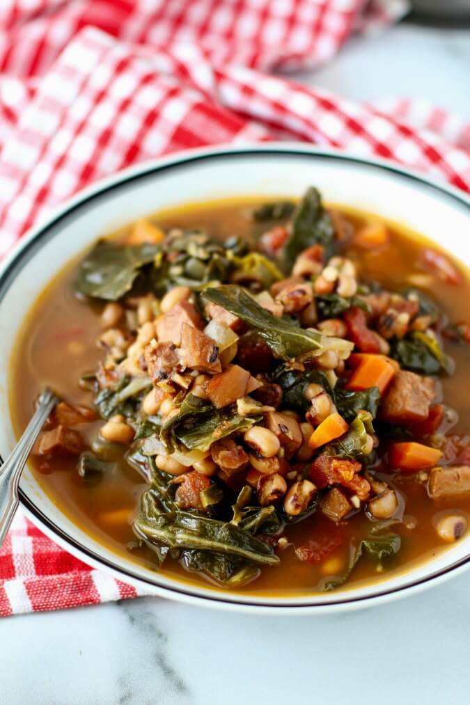 Black-Eyed Pea Soup with collard greens and ham