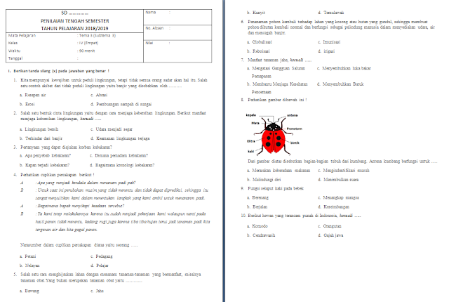 Soal UTS/PTS Kelas 4 SD/MI: Tema 3 Subtema 3