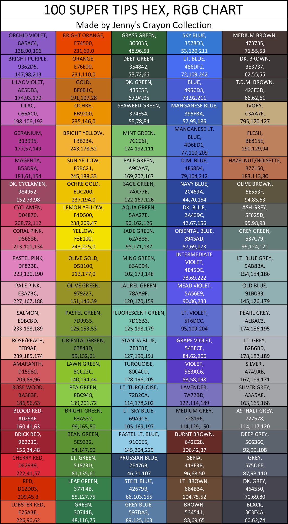 Crayola Supertips 100 Color Chart