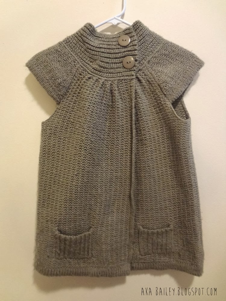 Razzle Dazzle taupe sweater, sleeveless, cap sleeves, big buttons