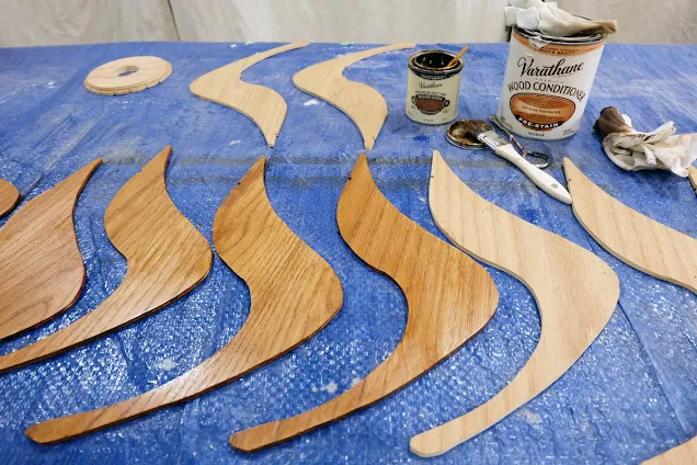 golden mahogany wood stain on wood shapes