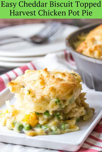 Easy Cheddar Biscuit Topped Harvest Chicken Pot Pie