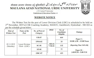 MANNU LDC Previous Question Papers and Syllabus 2019-20 | Answer Key
