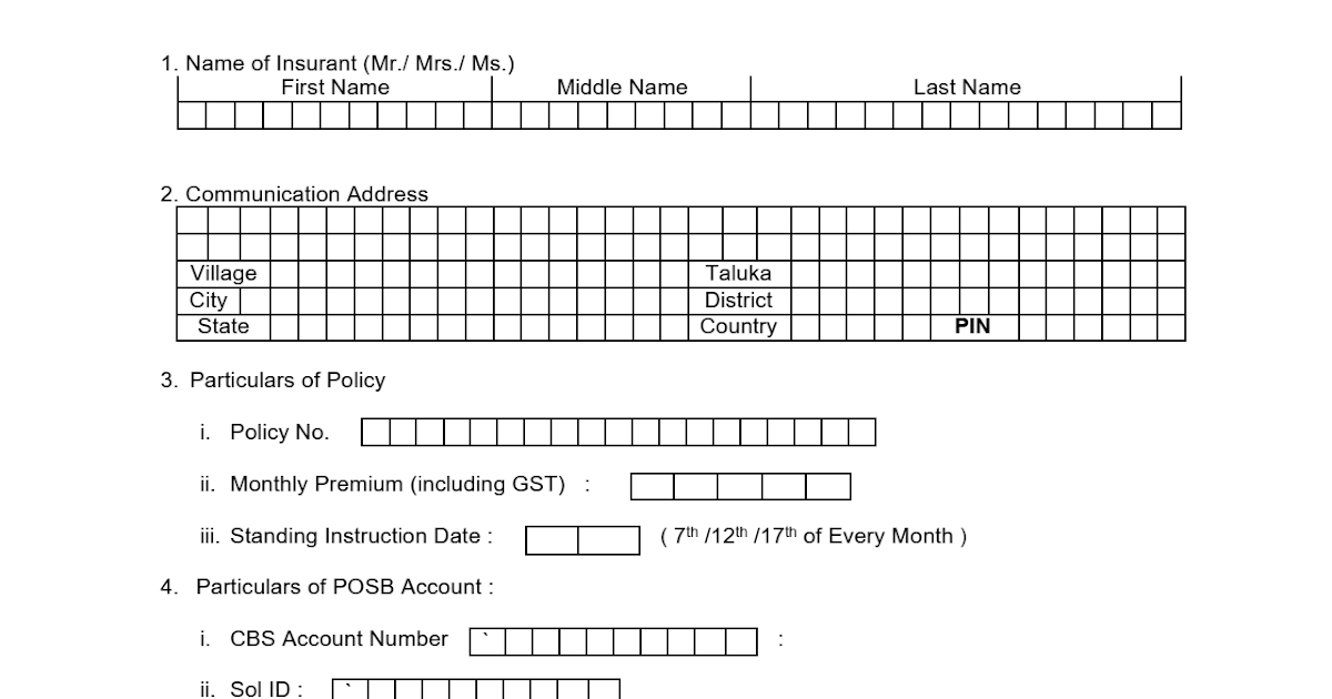 Standing Instruction Mandate form CBS to PLI Application form for