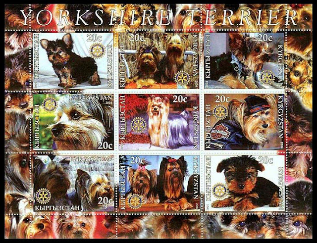 2004年キルギスタン共和国 ヨークシャー・テリアの切手シート