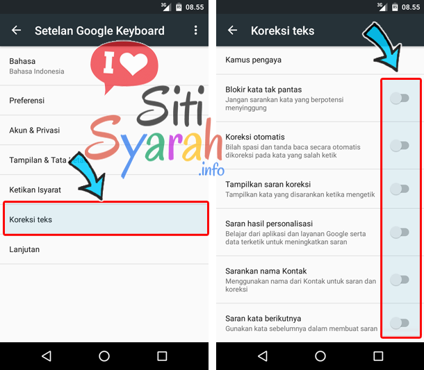 nonaktifkan auto correct android