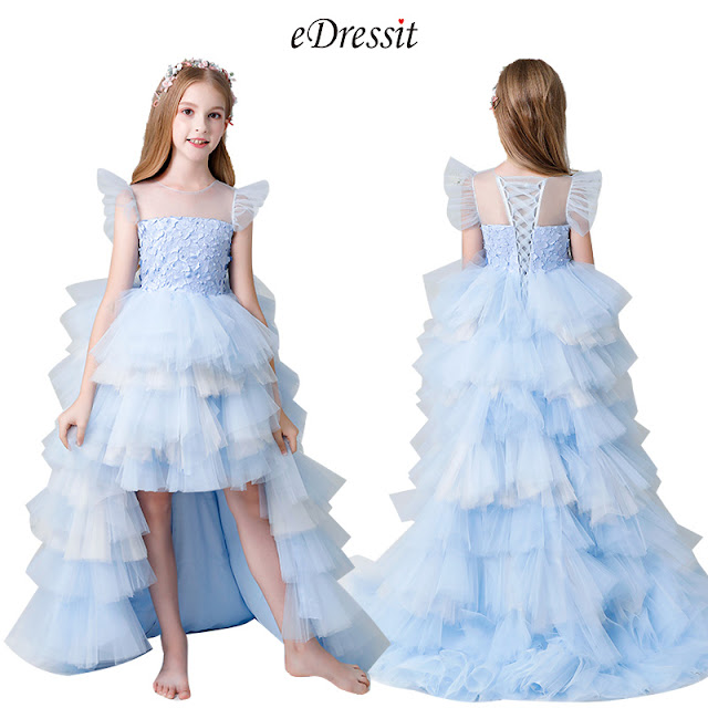 Princess Blue Multi-layer Flower Girl Dress