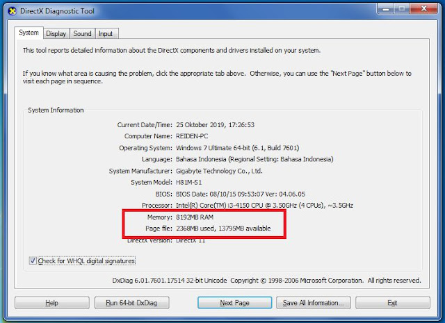 2. DxDiag ( DirectX Diagnostic Tools )