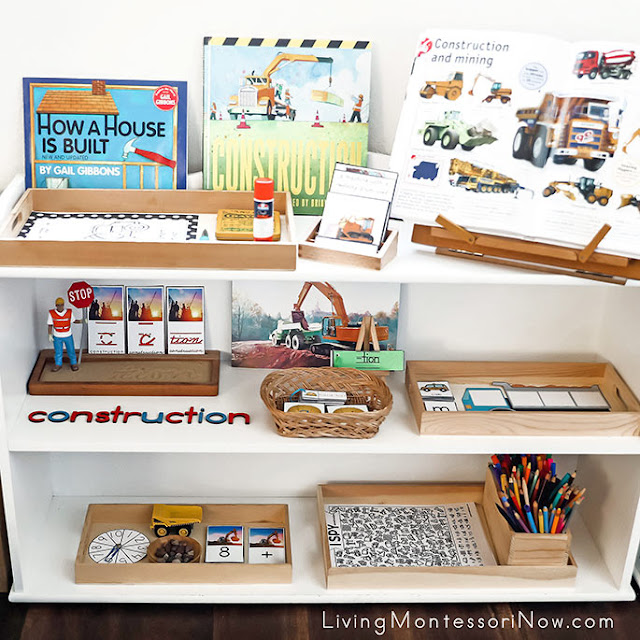 Montessori Shelves with Construction-Themed Activities