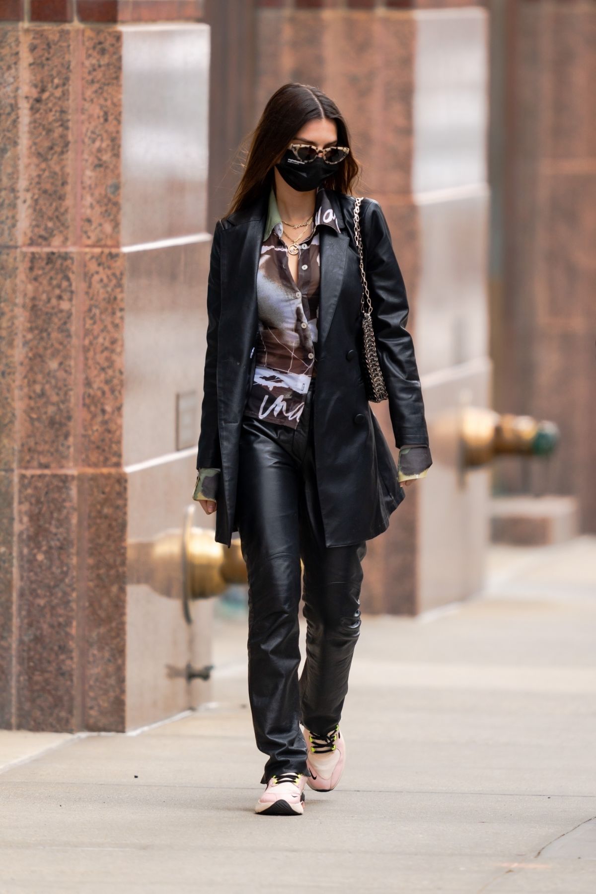 Emily Ratajkowski spotted in a Black Leather suit in New York City