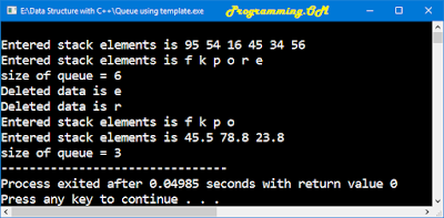 Program in C++ to implement queue Using Template feature.