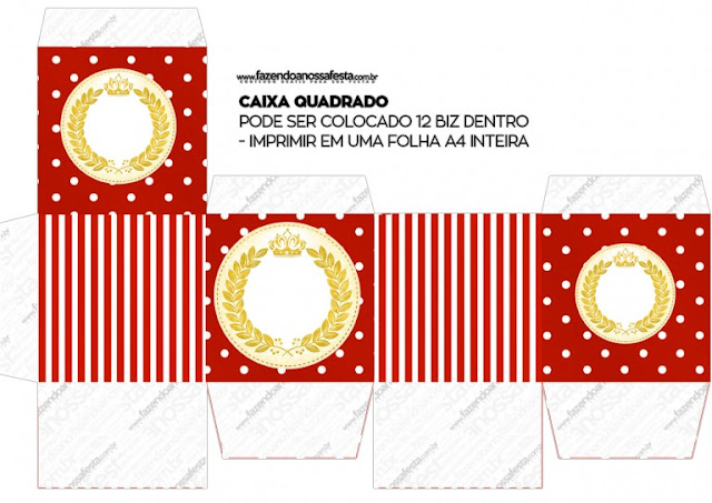 Cajas de Corona Dorada en Rojo para imprimir gratis.