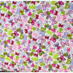 tela de mariposas en rosas y verdes de algodon hidrofugo y antibacteriano