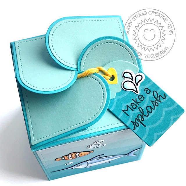 Sunny Studio Stamps: Wrap Around Gift Box with Make A Splash Tag (using Best Fishes Stamps)