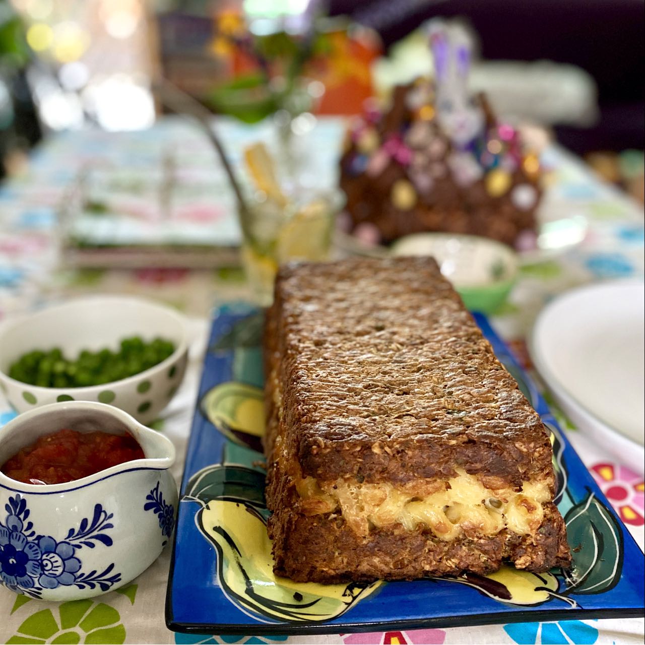 Green Gourmet Giraffe Easter nut roast with mac and cheese layer