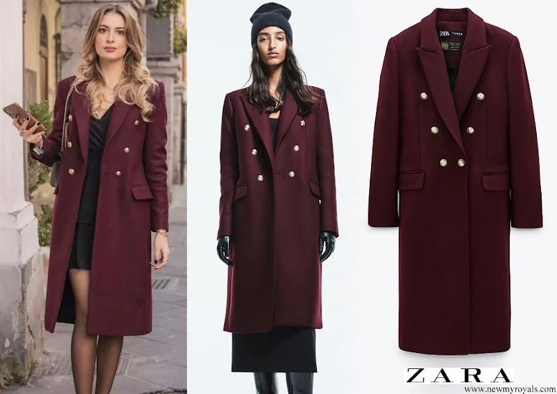 Princess Marie wore a new Zara Maroon Wool Blend Coat