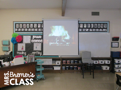 Project a video of a burning fireplace in your classroom on a cold winter day to make the room "warm" and cozy! #winter #winterclassroom #classroom #classdecor #classroomideas